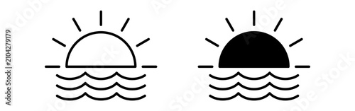 Minimal Sun Over Ocean Waves Summer Icon.