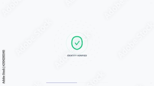 Futuristic cyber security interface showing successful identity verified checkmark status on clean minimalist screen
