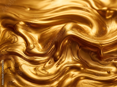 Gold liquid swirls in a rich metallic texture that creates a luxurious and reflective surface.