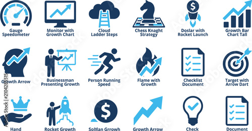 Tableau sur toile Professional growth infographics collection showing speed business strategy and financial success symbols