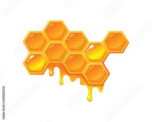 Golden Honeycomb Cluster with Dripping Honey in Hexagonal Geometric Arrangement
