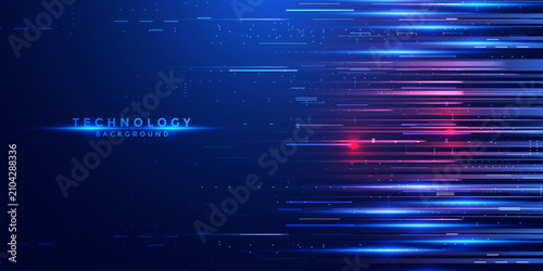Tableau sur toile High speed horizontal data transmission background with glowing blue and purple light streaks
