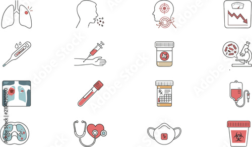 Photos Tuberculosis Awareness and Respiratory Disease Medical Icon Collection with Diag