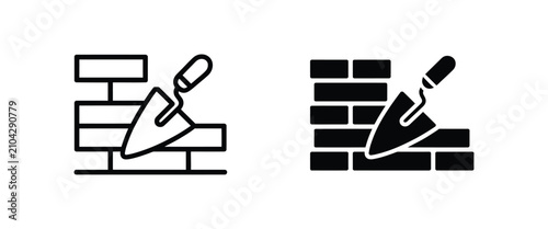 Konstfotografi Bricklaying tools icon featuring trowel, brick wall, masonry, construction, reno