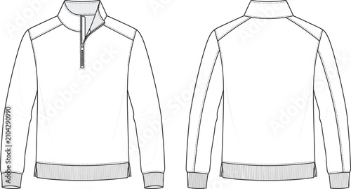 Photos Men half zip sweater with mock neck and ribbed hem technical flat fashion sketch