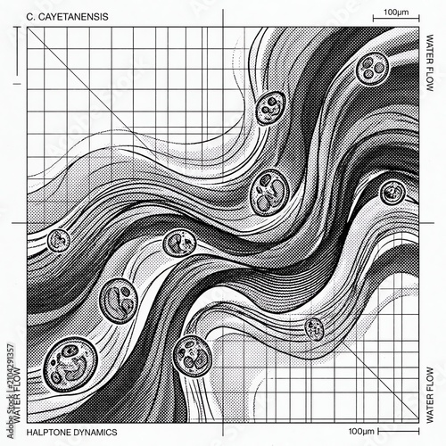 Microscopic Organisms Flowing in Water Currents, Scientific Illustration