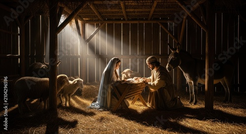 The Nativity Scene in a Stable.
