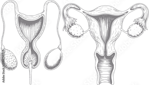 Fotografie Diagrama anatómico que muestra el sistema reproductor femenino y los órganos int