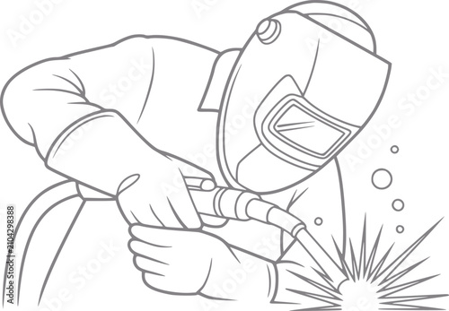Cuadro en lienzo Un soldador que lleva un casco protector y guantes trabajando en un proyecto de