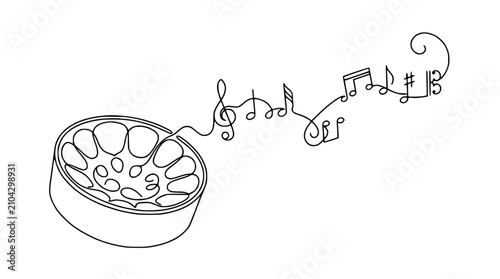 Fotografie Steelpan Drum with Musical Notes String Art Illustration, Trinidad Tobago Music