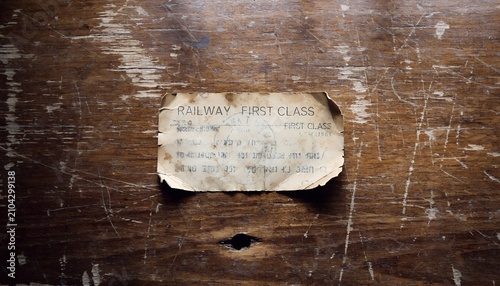 Vintage Faded Paper Label Attached To A Weathered Scratched Dark Brown Wooden Surface With Texture
