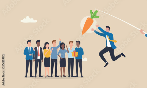 Fotografie Motivation employee together manipulation concept, seduced businessman jump in t