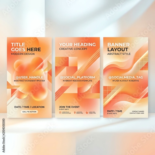 Abstract Gradient Posters with Organic Shapes and Geometric Patterns