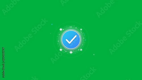 Animated blue verified checkmark badge on green screen