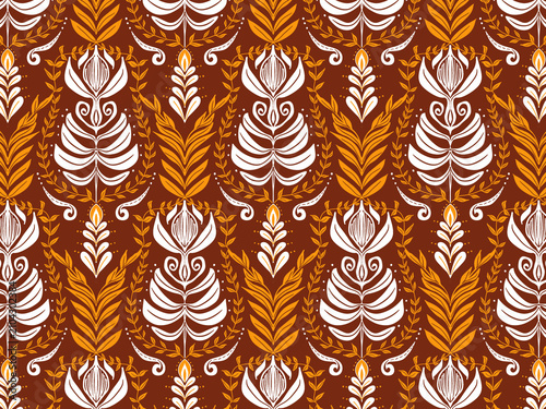 seamless Florals and leaves vintage traditional pattern elements designed for background, wallpaper, decorating, wrapping, fabric, clothing, textiles, tiles, carpet, embroidery