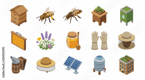 Tableau sur toile Colorful flat design icons for beekeeping and gardening.