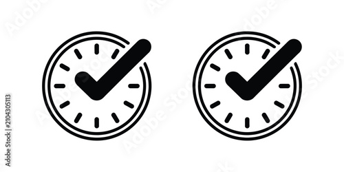 Tableau sur toile Clock icon featuring check mark, on time delivery, deadline completion, producti