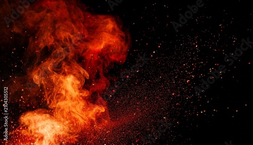 Abstract Image Of Fire Sparkles Or Particles With Red Smoke In Black Background
