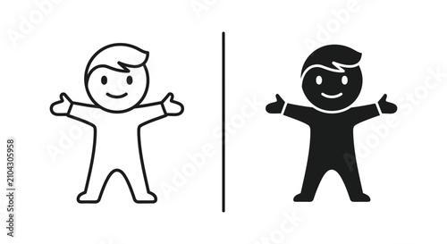 Smiling stick figure characters with arms out