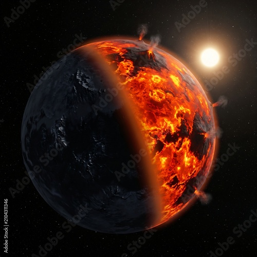 Tidally Locked Rocky Exoplanet in Deep Space With a Molten Day Side and Dark Night Side