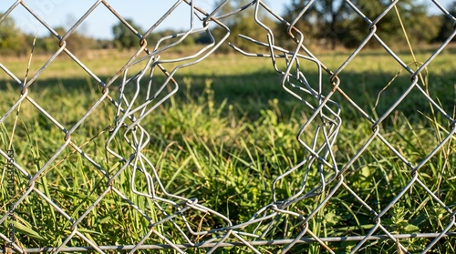 Ragged Hole Cut Through a Chain-Link Fence as Security Breach and Vulnerability Metaphor