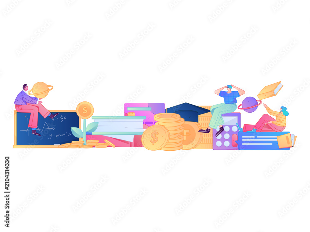 Fototapeta premium Education and learning people flat vector concept hand drawn illustration 