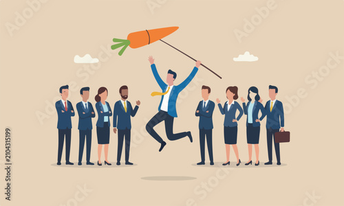 Quadro su tela Motivation employee teams together manipulation concept, seduced businessman jum
