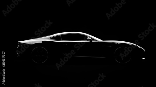 Luxury sports coupe side profile silhouette on black background with elegant modern styling