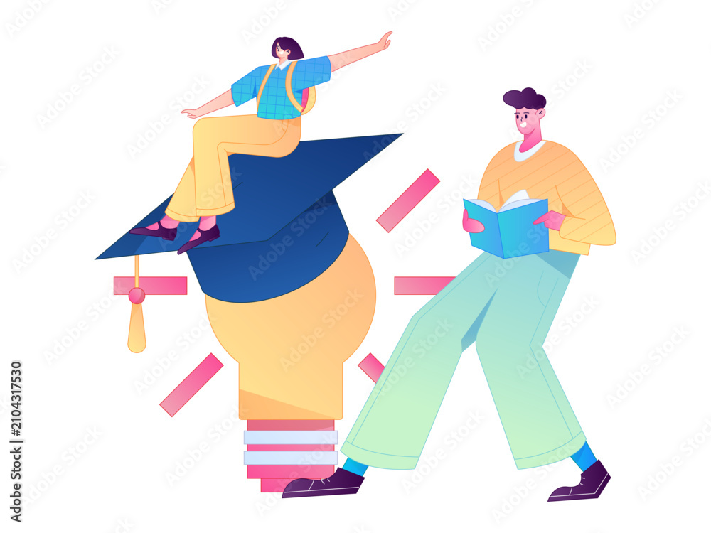 Fototapeta premium Education and learning people flat vector concept hand drawn illustration 