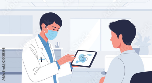 Doctor Consults Patient Using Digital Tablet, Medical Consultation