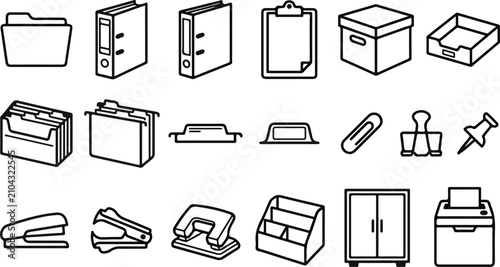 Foto Office stationery and document management collection icons with document