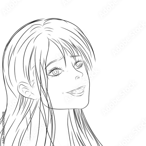 sketch of a portrait of a woman with a sly smile on a white background