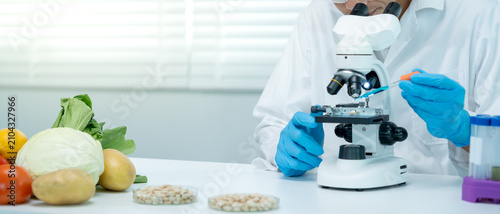 Cuadro en lienzo Scientist check chemical food residues in laboratory