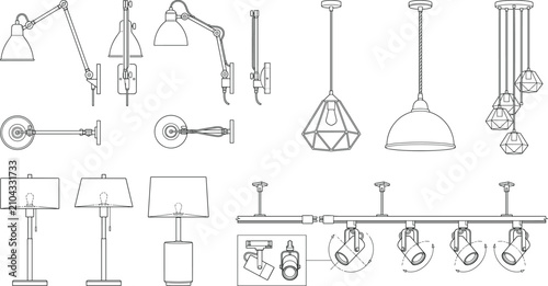 Photos Modern lighting fixtures vector set with pendant lamps wall sconces table lamps