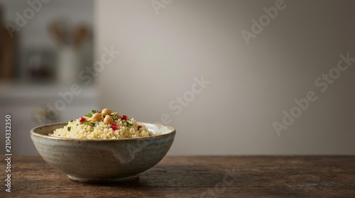 Culinary Delight, Couscous, Modern Kitchen, Photo, Minimalist, Close-Up, Flavorful Presentation