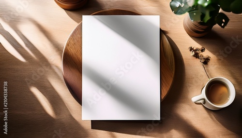 Paper A Mockup Design Blank Paper Poster Mockup On Wooden Coffee Table Shadow Overlay
