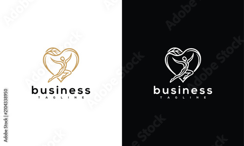 Elegant Line Art Human Figure in Heart Logo Design for Wellness and Care