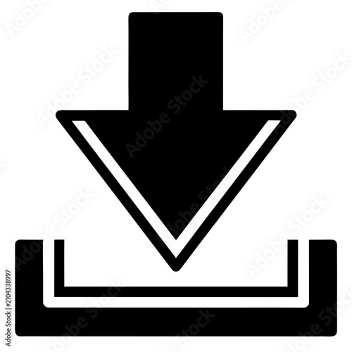 Black minimalist of a downward arrow moving from a folder into a document tray black minimalist downward arrow