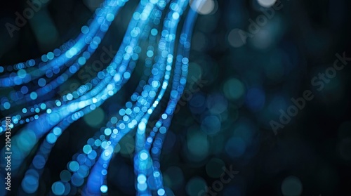 Abstract Blue Glowing Light Trails Technology Background
