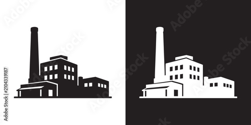 Foto Minimalist Factory Silhouette with Tall Smokestack - Modern Industrial Plant Bui