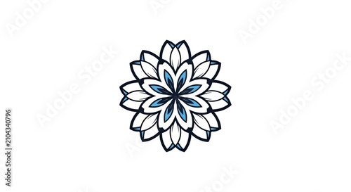 Quadro su tela Symmetrical blue and black geometric flower ornament.