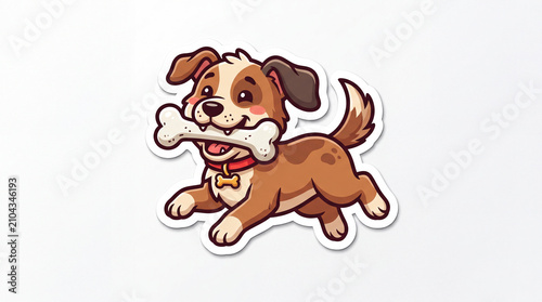 A playful cartoon dog with a bone, featuring warm colors and a joyful expression, creating a whimsical and fun atmosphere
