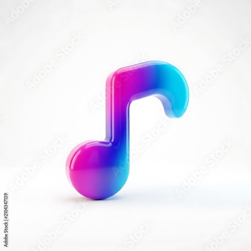 Vibrant glossy musical note symbol featuring smooth gradient colors isolated against a clean white studio background
