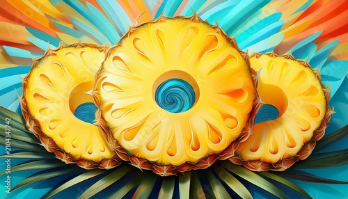 Tropical Pineapple Slices In A Fresh And Clean Composition With Bold And Bright Pastel Colored Background In Pop Art Aesthetic Beautiful Healthy Fruit Snack Spirals