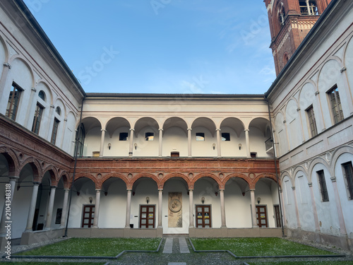 the famous cloister of Sant'Antonio inside the Cardinal Ildefonso Schuster House in the historic center of Milan