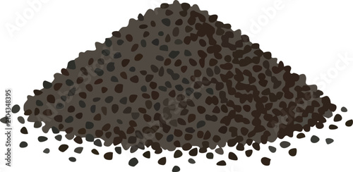 Natural heap of raw organic black sesame seeds piled high for culinary food preparation or healthy cooking recipes used to garnish meals and snacks for nutritional benefits within the human diet
