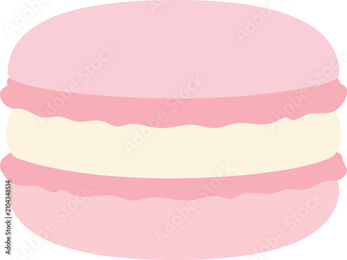 A single sweet pink strawberry macaron dessert with creamy filling displayed as a delicious French pastry snack for bakery menus and confectionery shops celebrating culinary treats and sugary
