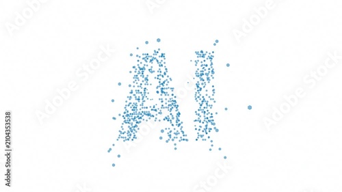 AI letters created from dynamic geometric elements, 4K abstract tech animation on white background