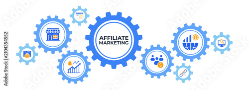 Photos Affiliate marketing concept with icon of merchant, website, sales, seo, link, tracking, customer and trading