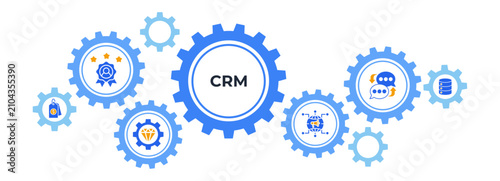 CRM banner web icon vector illustration concept for customer relationship management with icons of customer loyalty, service, sale, marketing, communication, and database